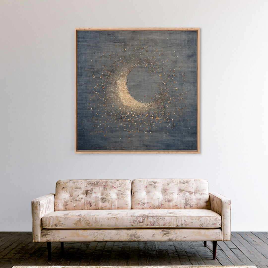 Subtle Celestial Scene Framed Canvas Print, Above Bed Art, Above Bed Decor, Bedroom Decor, Oil Painting, Serenity, ABA-1x1-61