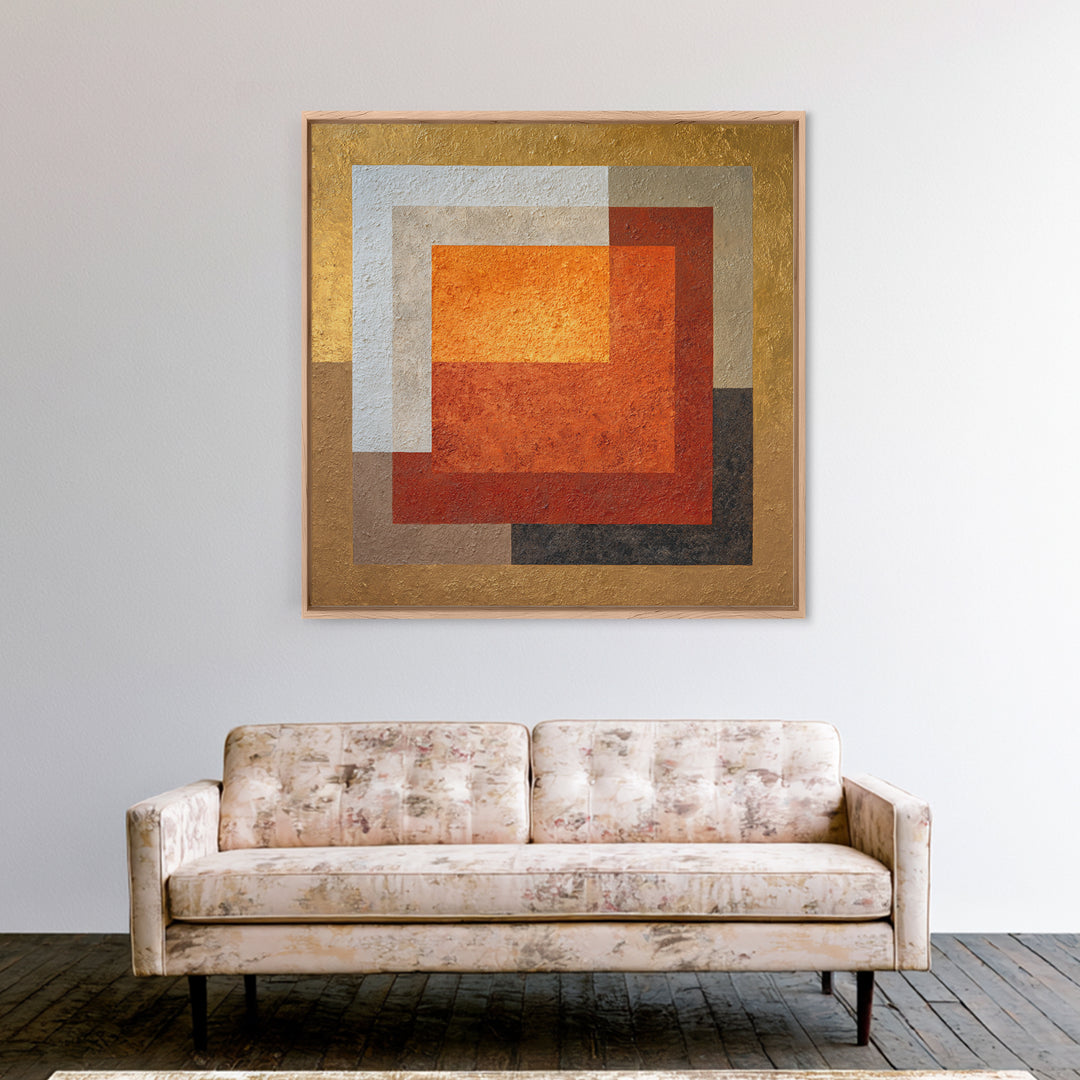 Abstract Sunrise Geometry Framed Canvas Print, Above Bed Art, Boho Wall Decor, Bedroom Decor, Serenity, Fine Art Print, ABA-1x1-68