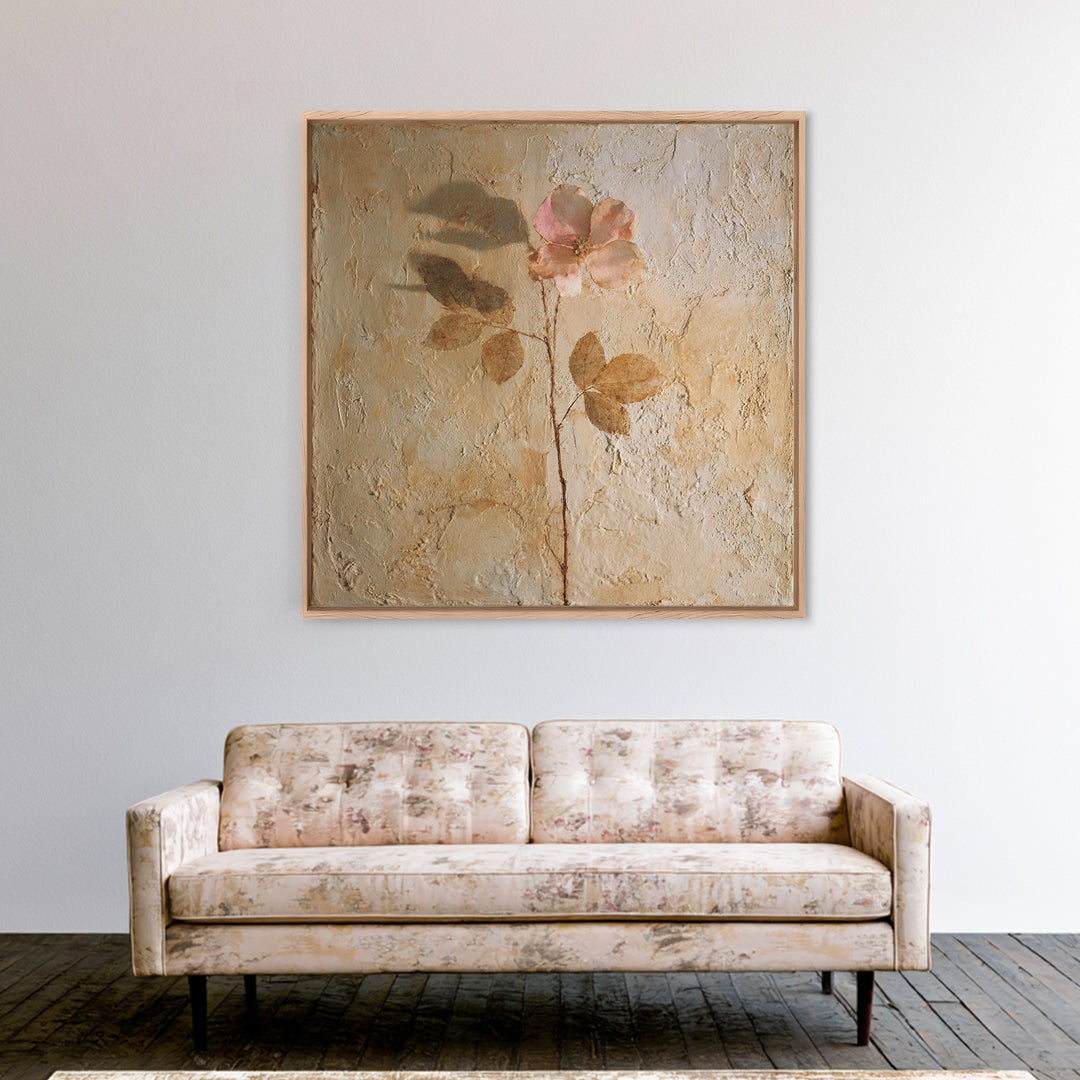 Tonal Botanical Shadows on Plaster Surface Canvas Print, Above Bed Art, Photography Prints, Bedroom Decor, Serenity, ABA-1x1-71