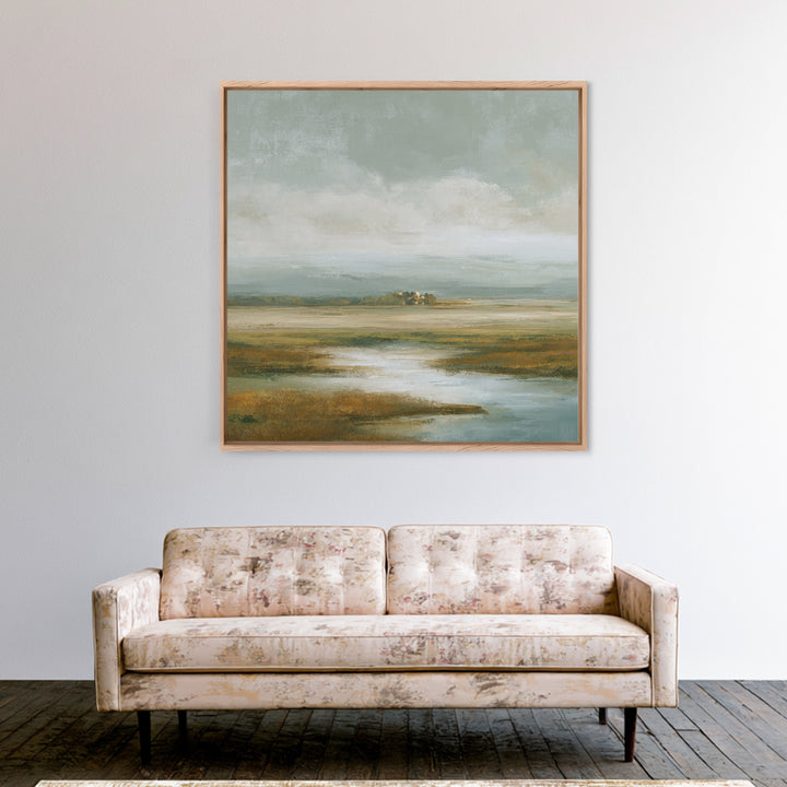 Soft Alpine Horizon Framed Canvas Print, Above Bed Art, Living Room Wall Art, Bedroom Decor, Fine Art, Serenity, Luxury Decor, ABA-1x1-72