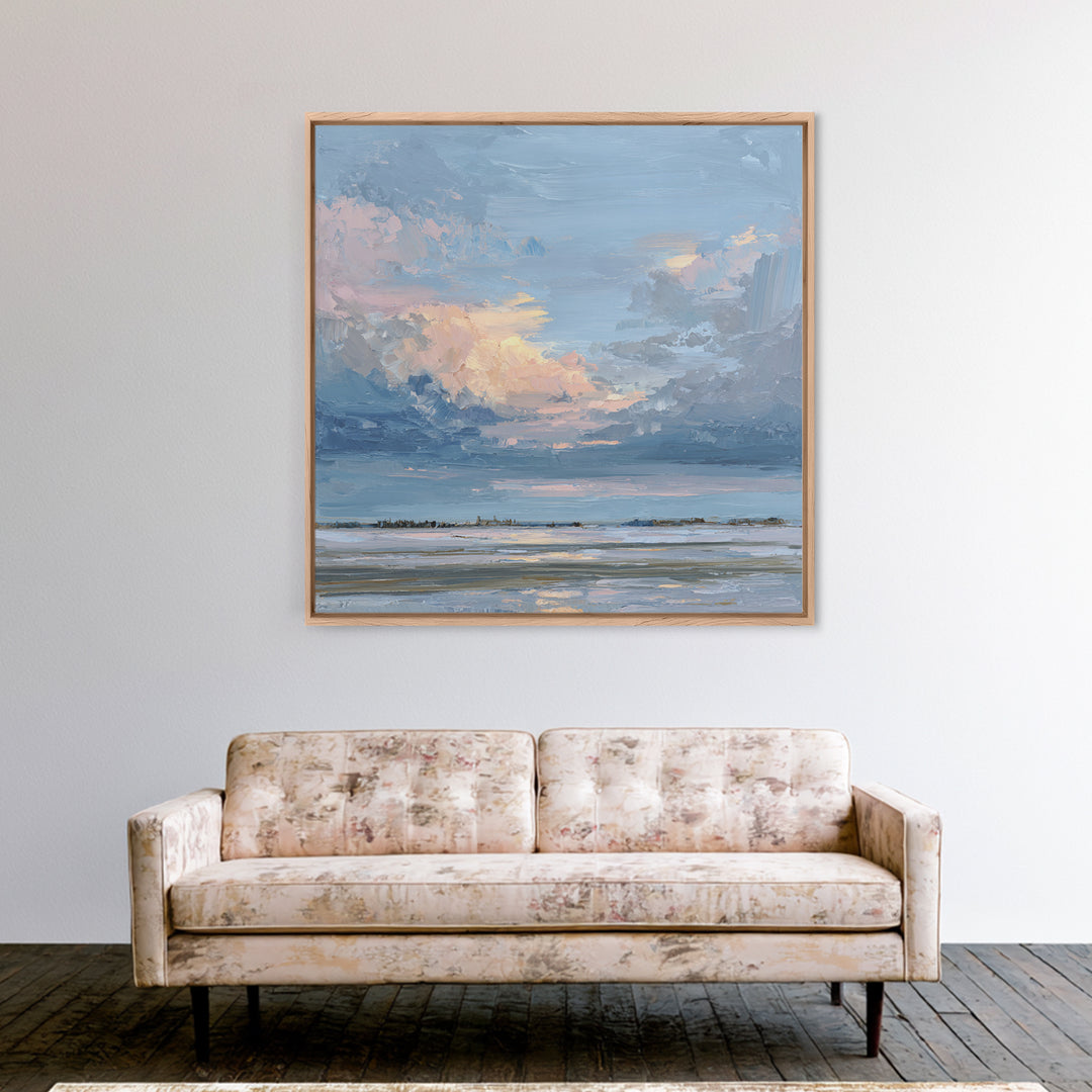 Tranquil Cloudscape with Blush Undertones Canvas Print, Above Bed Art, Room Decor, Bedroom Decor, Fine Art, Serenity, ABA-1x1-77
