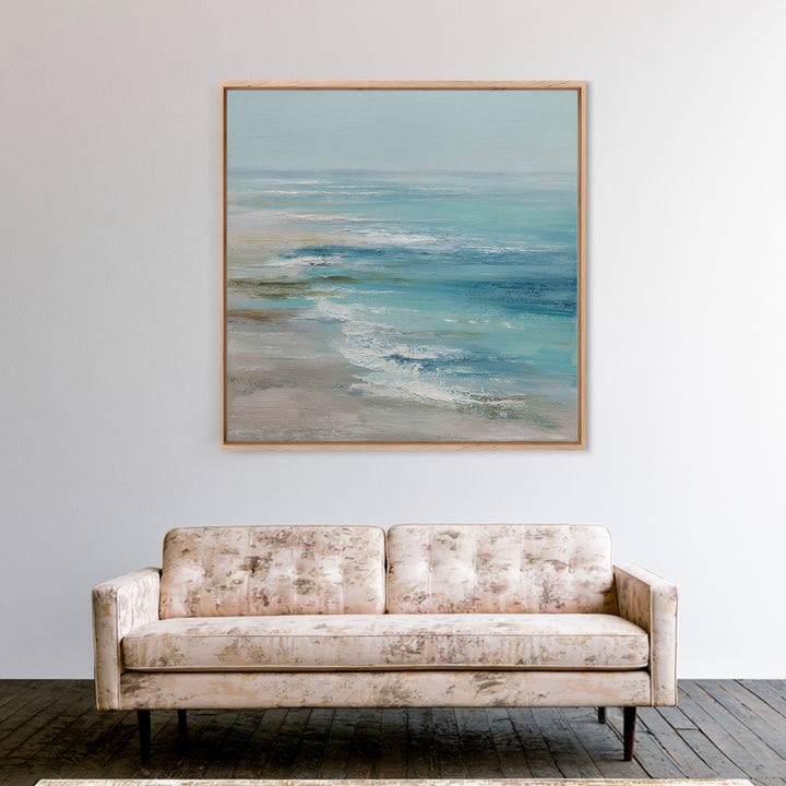 Serene Ocean Tide Seen from Above Framed Canvas Print, Above Bed Art, Luxury Decor, Bedroom Decor, Fine Art, Serenity, ABA-1x1-93