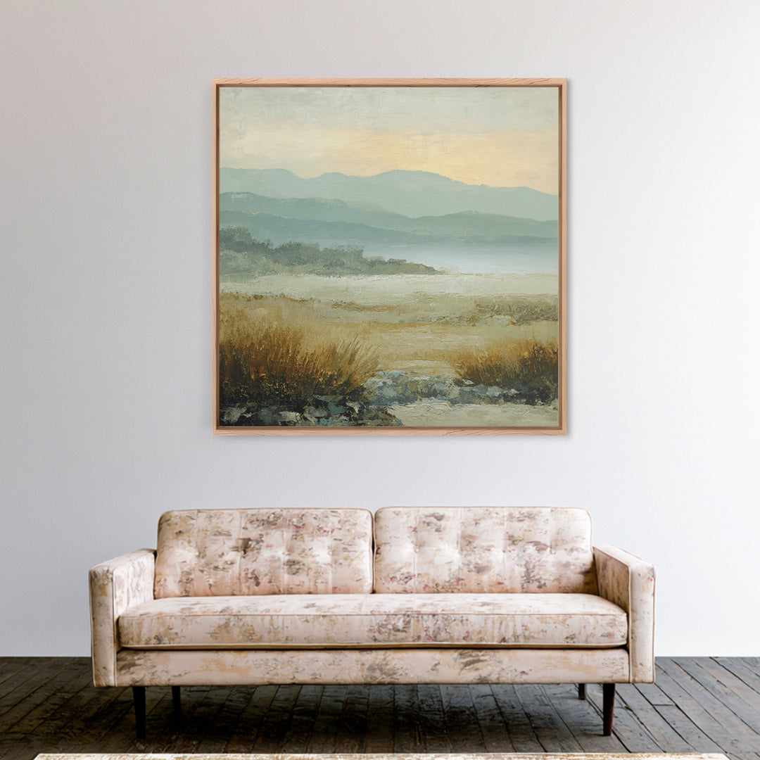 Panoramic Misty Mountain Landscape Canvas Print, Above Bed Art, Wall Art, Bedroom Decor, Fine Art, Serenity, Digital Print, ABA-1x1-97