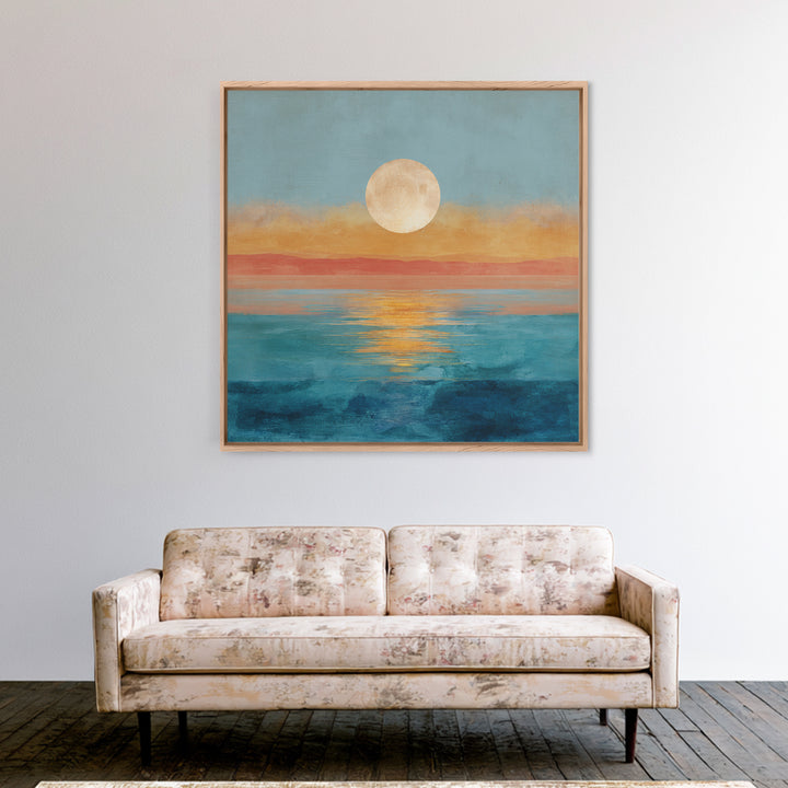 Quiet Moon over a Calm Ocean Horizon Canvas Print, Above Bed Art, Wall Art, Bedroom Decor, Oil Painting, Serenity, ABA-1x1-99