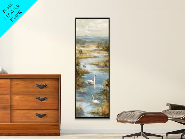 Paired Swans in a Dreamy Painterly Lake Canvas Print, Above Bed Art, Dopamine Decor, Bedroom Decor, Fine Art, Serenity, ABA-1x3-10