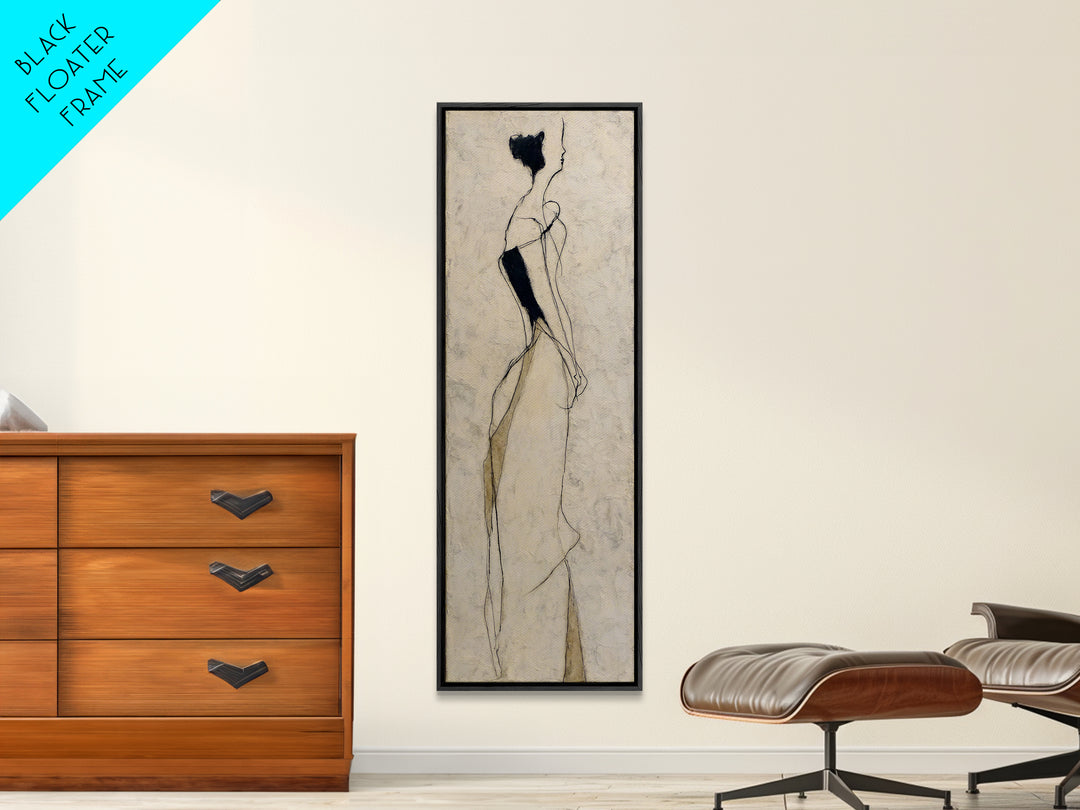 Minimal Two Figure Line Drawing Framed Canvas Print, Above Bed Art, Luxury Decor, Bedroom Decor, Serenity, Mid Century Modern, ABA-1x3-20