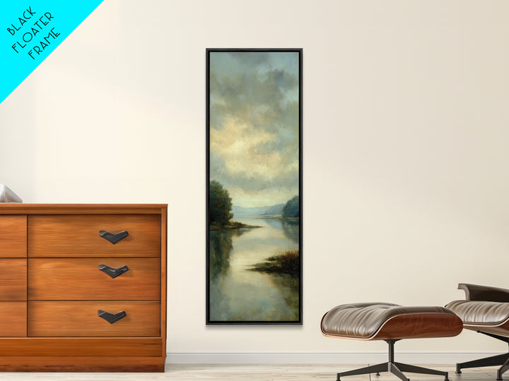 Calming Lake Reflection Framed Canvas Print, Above Bed Art, Original Art, Bedroom Decor, Serenity, Sage Green Wall Art, ABA-1x3-47