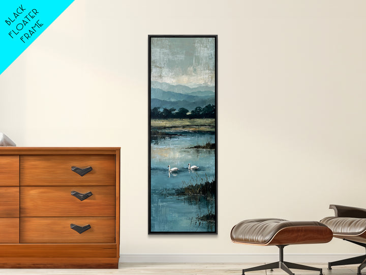 Paired Swans in a Dreamy Painterly Lake Canvas Print, Above Bed Art, Living Room Wall Art, Bedroom Decor, Serenity, Wall Decor, ABA-1x3-58