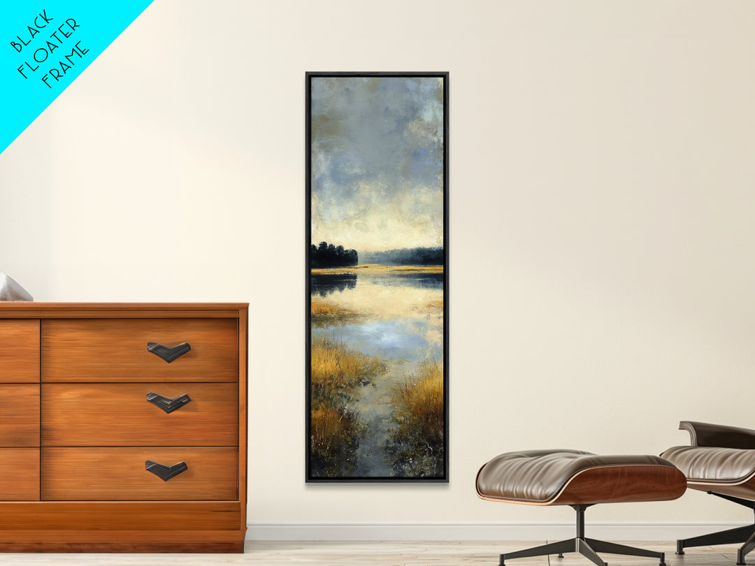 Calming Lake Reflection Framed Canvas Print, Above Bed Art, Japanese Wall Art, Bedroom Decor, Fine Art, Serenity, Neutral Decor, ABA-1x3-71