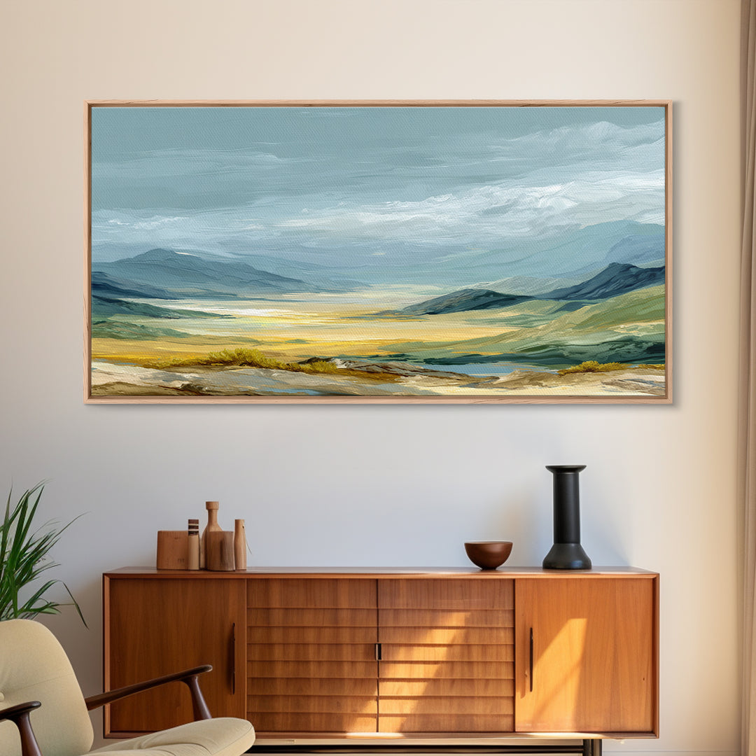 Soft Romantic Landscape Framed Canvas Print, Above Bed Art, Minimalist Decor, Bedroom Decor, Serenity, Textured Wall Art, ABA-2x1-13