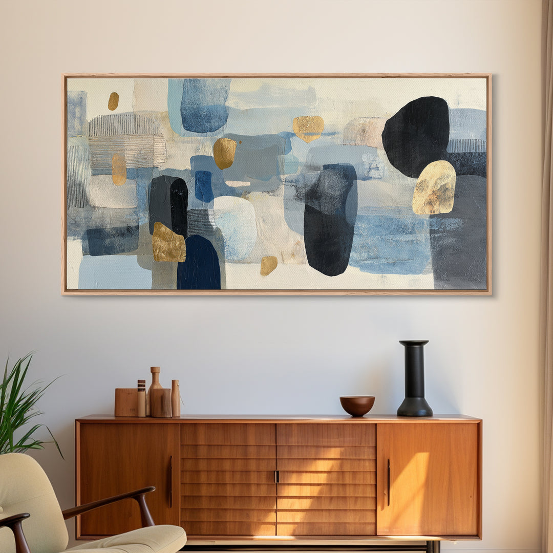 Japandi Ink Shapes Framed Canvas Print, Above Bed Art, Modern Decor, Bedroom Decor, Abstract Art, Serenity, Digital Prints, ABA-2x1-14