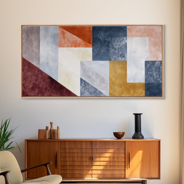 Abstract Sunrise Geometry Framed Canvas Print, Above Bed Art, Modern Decor, Bedroom Decor, Abstract Art, Serenity, ABA-2x1-16