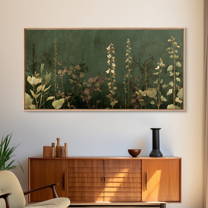 Tonal Botanical Shadows on Plaster Surface Canvas Print, Above Bed Art, Photography Prints, Bedroom Decor, Serenity, ABA-2x1-19
