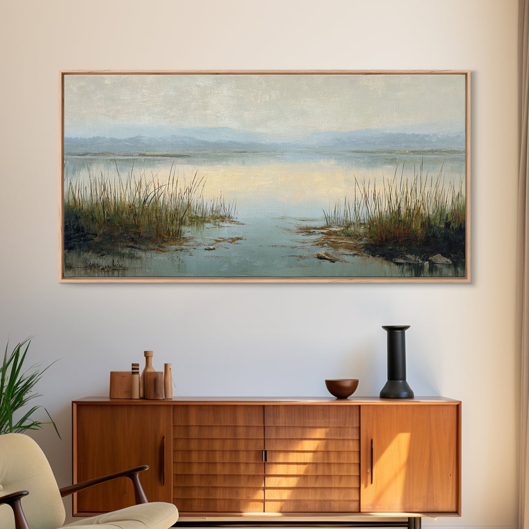 Calming Lake Reflection Canvas Print, Above Bed Art, Large Wall Art, Bedroom Decor, Watercolor Art, Serenity, Japanese Wall Art, ABA-2x1-31