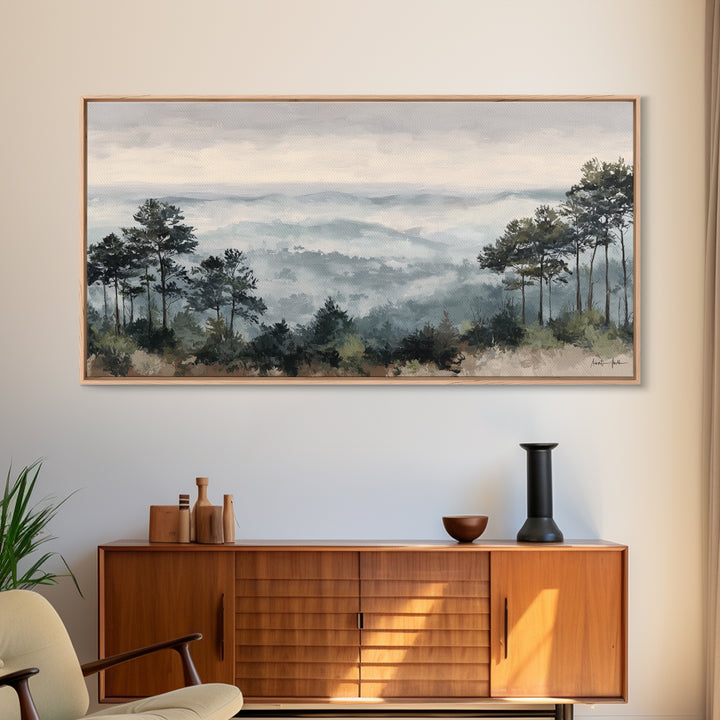 Quiet Forest Ridge Softened by Fog Framed Canvas Print, Above Bed Art, Art Print, Bedroom Decor, Fine Art, Serenity, Dorm Decor, ABA-2x1-34