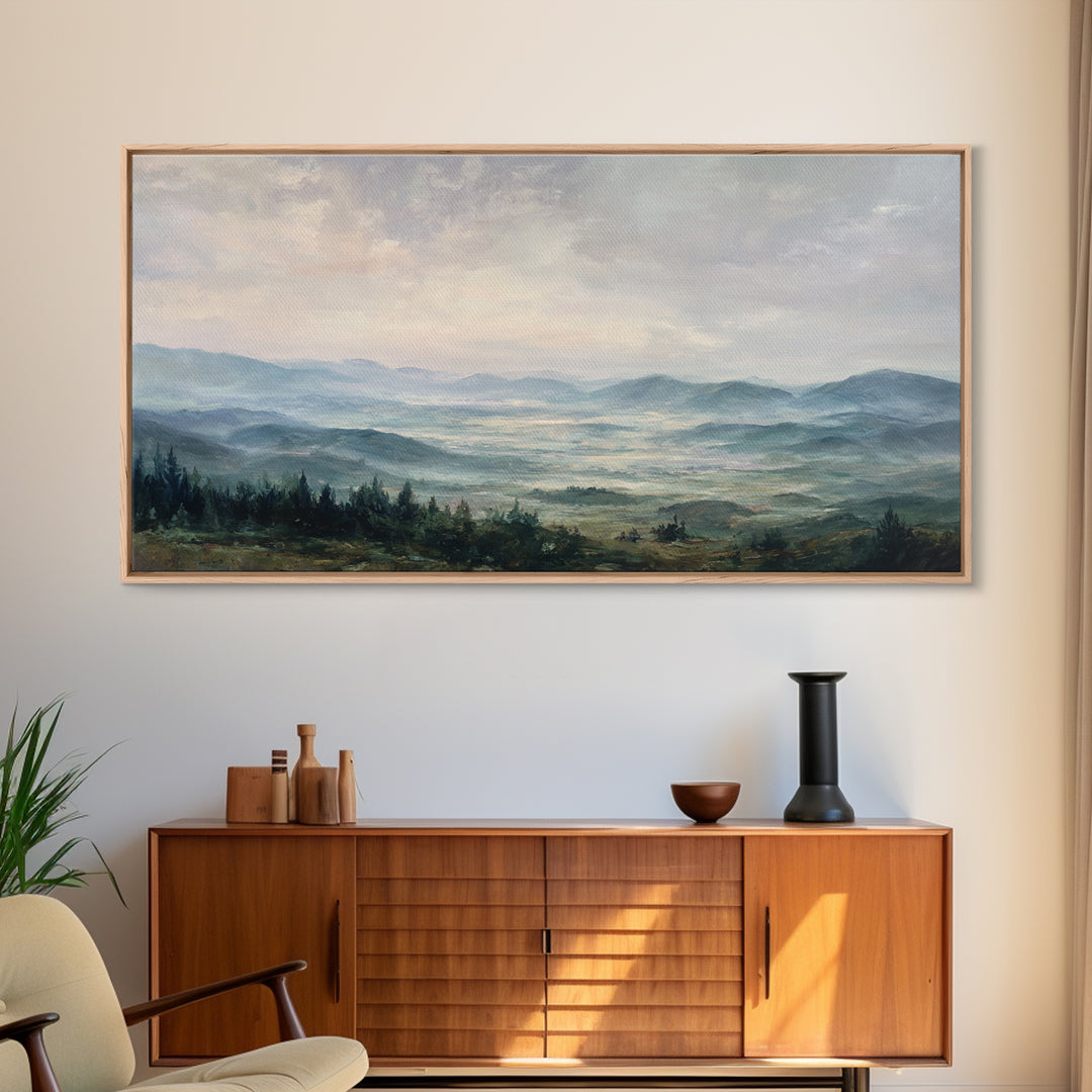 Soft Romantic Landscape Framed Canvas Print, Above Bed Art, Minimalist Decor, Bedroom Decor, Serenity, Textured Wall Art, ABA-2x1-37