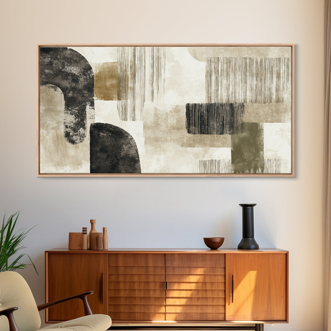 Japandi Ink Shapes Framed Canvas Print, Above Bed Art, Modern Decor, Bedroom Decor, Abstract Art, Serenity, Digital Prints, ABA-2x1-38