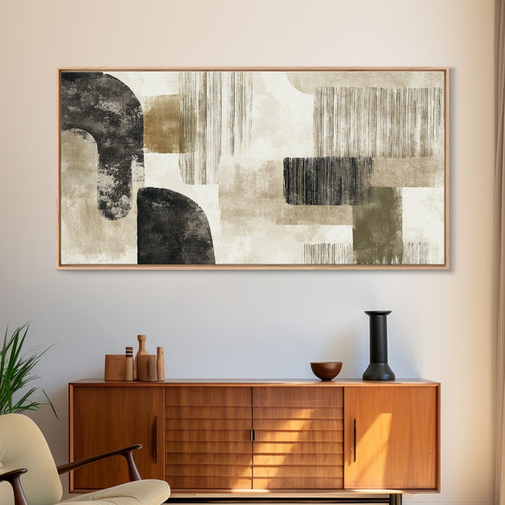 Japandi Ink Shapes Framed Canvas Print, Above Bed Art, Modern Decor, Bedroom Decor, Abstract Art, Serenity, Digital Prints, ABA-2x1-38