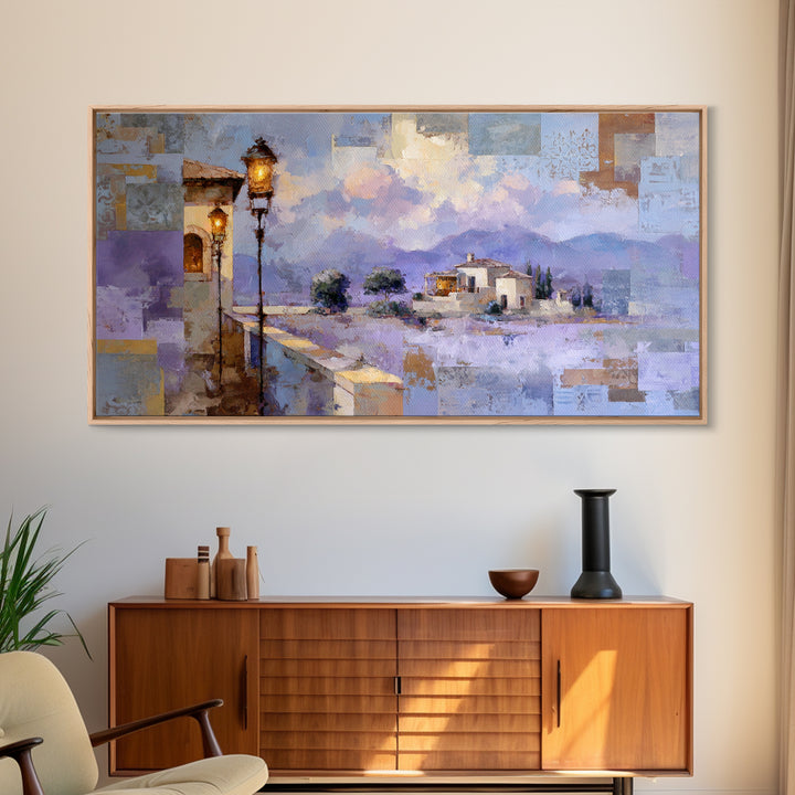 Oversized Lavender Field Canvas Print, Above Bed Art, Bedroom Decor, Oil Painting, Serenity, Whimsical Decor, ABA-2x1-39