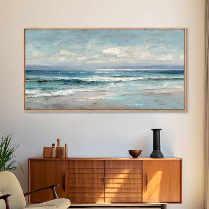 Quiet Moon over a Calm Ocean Horizon Canvas Print, Above Bed Art, Textured Wall Art, Bedroom Decor, Fine Art, Serenity, ABA-2x1-47