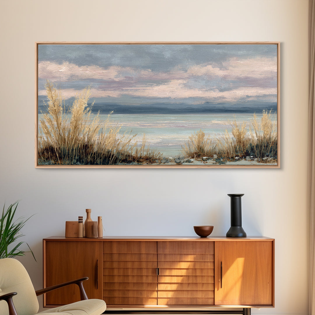 Tranquil Cloudscape with Blush Undertones Canvas Print, Above Bed Art, Dorm Decor, Bedroom Decor, Fine Art, Serenity, ABA-2x1-49