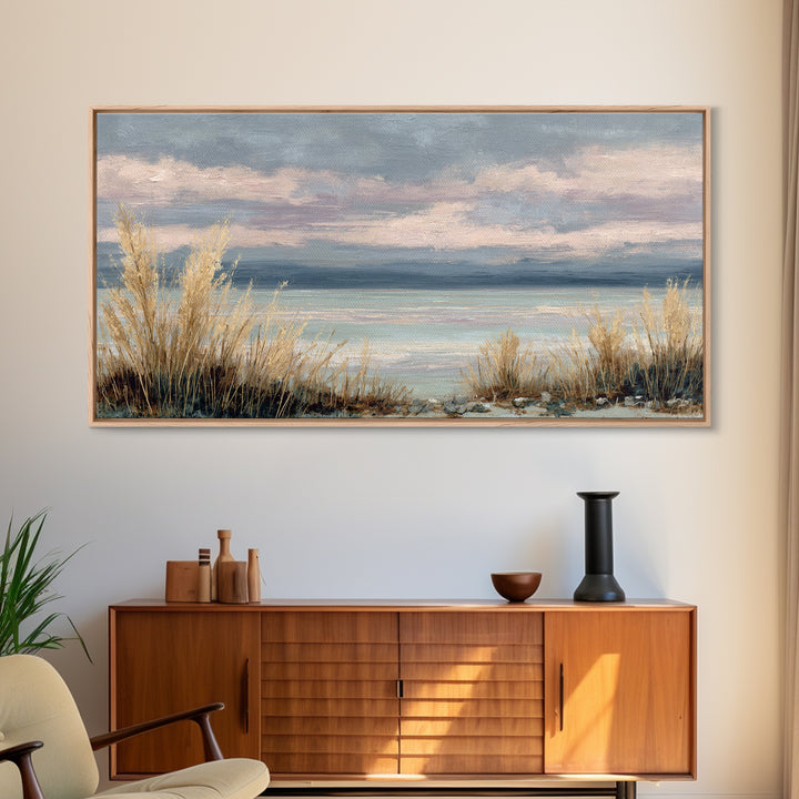 Tranquil Cloudscape with Blush Undertones Canvas Print, Above Bed Art, Dorm Decor, Bedroom Decor, Fine Art, Serenity, ABA-2x1-49