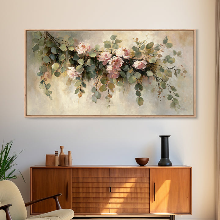 Soft Eucalyptus Branches Arranged Symmetrically Canvas Print, Above Bed Art, Minimalist Decor, Bedroom Decor, Serenity, ABA-2x1-50