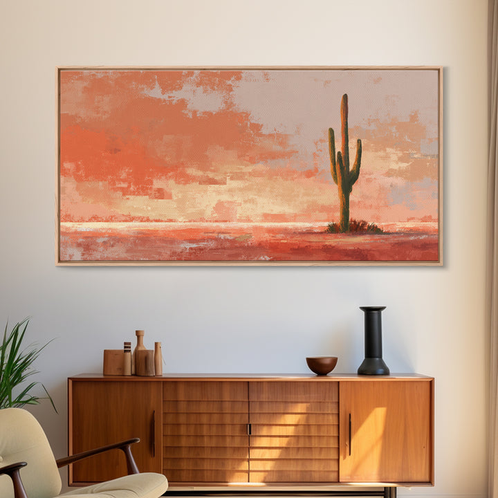 Dreamy Desert Sunset Framed Canvas Print, Above Bed Art, Bedroom Decor, Watercolor Art, Serenity, Living Room Wall Art, ABA-2x1-51