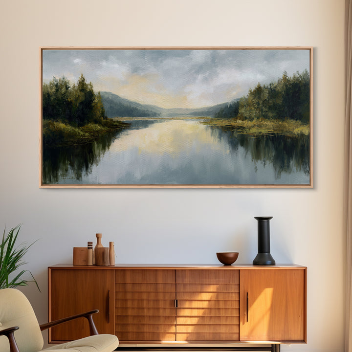 Calming Lake Reflection Framed Canvas Print, Above Bed Art, Apartment Decor, Bedroom Decor, Serenity, Photography Prints, ABA-2x1-55