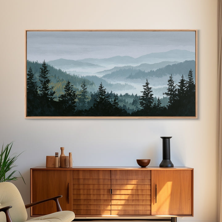 Quiet Forest Ridge Softened by Fog Canvas Print, Above Bed Art, Wall Art, Bedroom Decor, Fine Art, Serenity, Digital Print, ABA-2x1-58