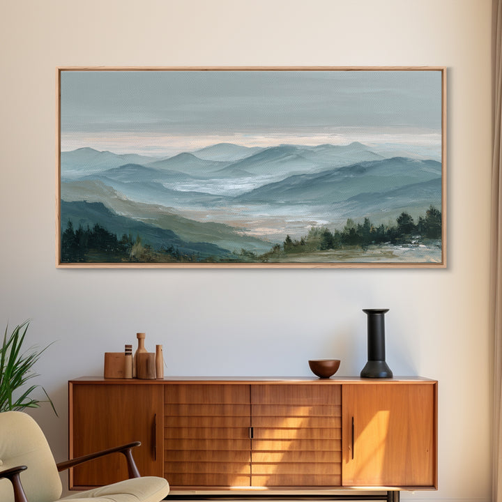 Soft Alpine Horizon Canvas Print, Above Bed Art, Large Wall Art, Bedroom Decor, Fine Art, Serenity, Japanese Wall Art, ABA-2x1-68
