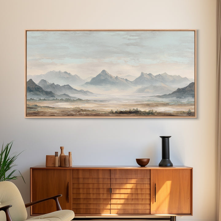 Panoramic Misty Mountain Landscape Canvas Print, Above Bed Art, Textured Wall Art, Bedroom Decor, Fine Art, Serenity, ABA-2x1-69