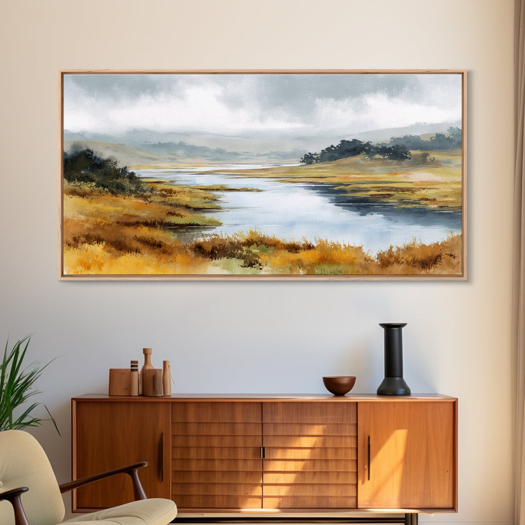 Calming Lake Reflection Framed Canvas Print, Above Bed Art, Digital Prints, Bedroom Decor, Fine Art, Serenity, Printable Art, ABA-2x1-7