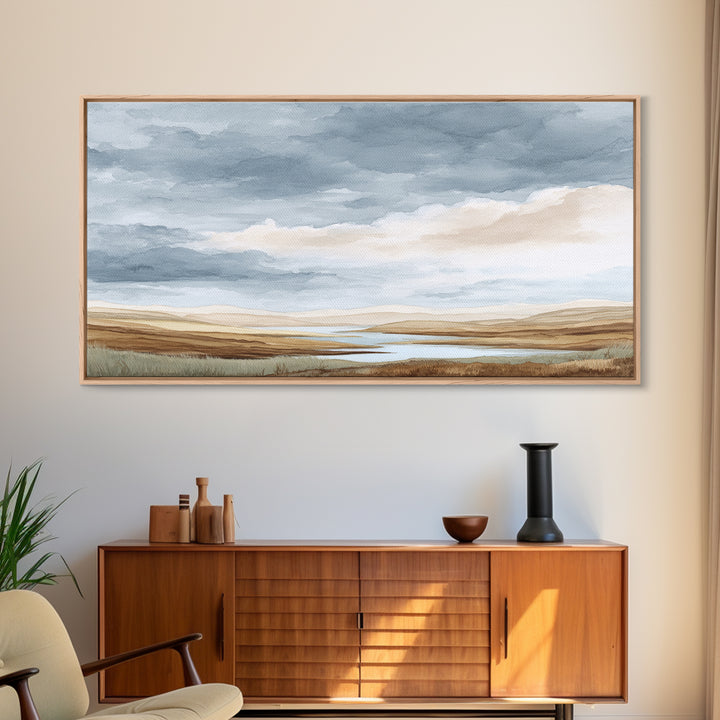 Tranquil Cloudscape with Blush Undertones Canvas Print, Above Bed Art, Dorm Decor, Bedroom Decor, Fine Art, Serenity, ABA-2x1-73