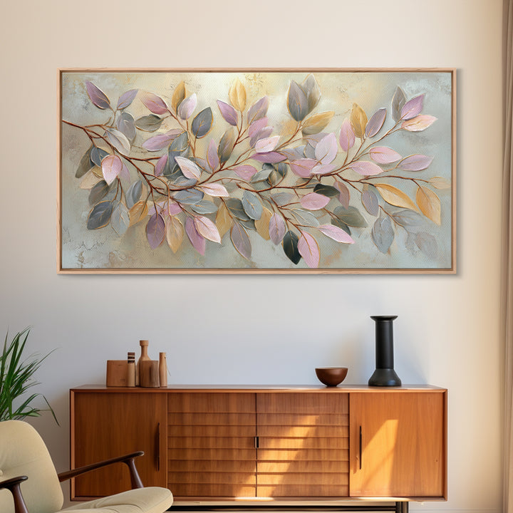 Soft Eucalyptus Branches Arranged Symmetrically Canvas Print, Above Bed Art, Bedroom Decor, Watercolor Art, Serenity, ABA-2x1-74