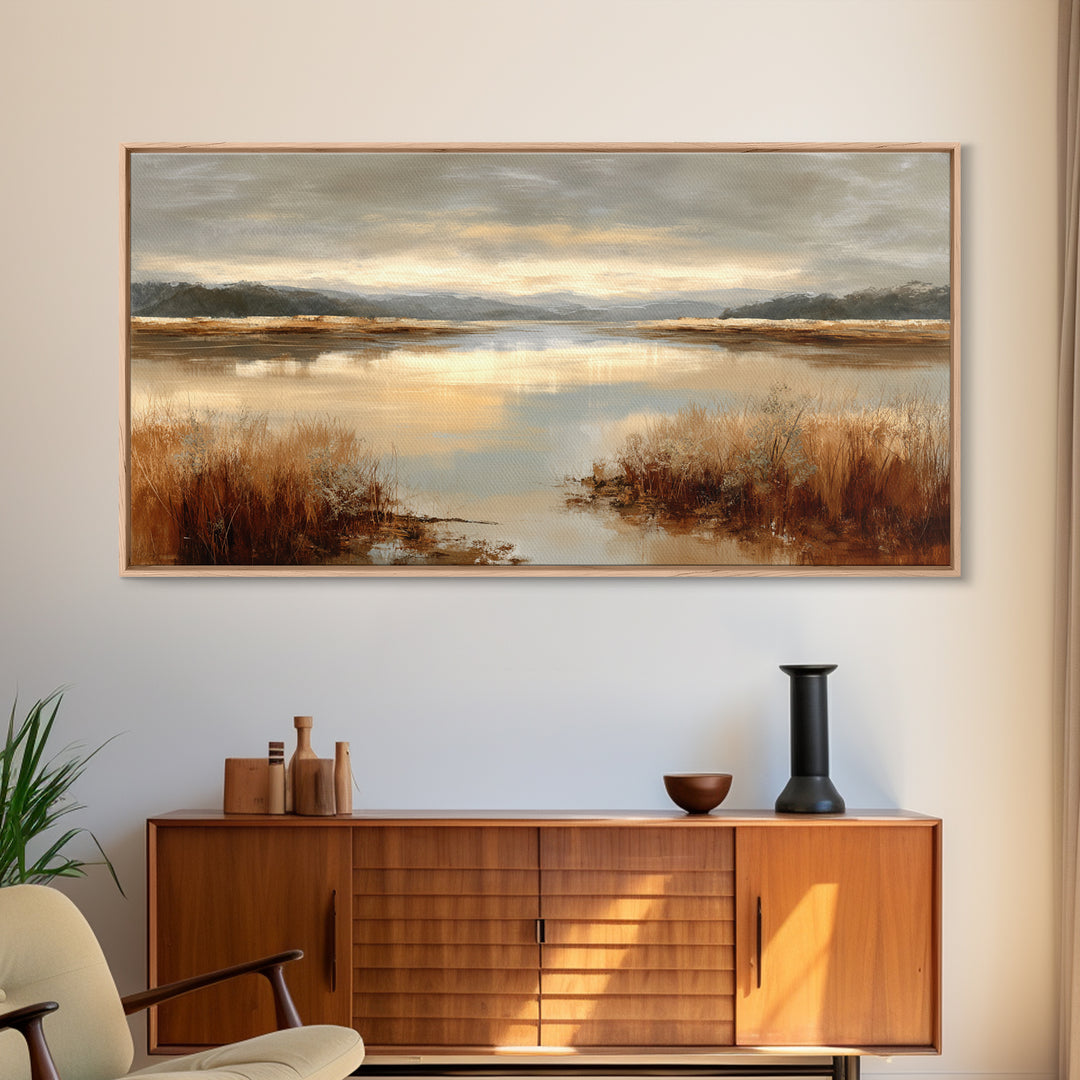 Calming Lake Reflection Framed Canvas Print, Above Bed Art, Living Room Wall Art, Bedroom Decor, Serenity, Luxury Decor, ABA-2x1-79