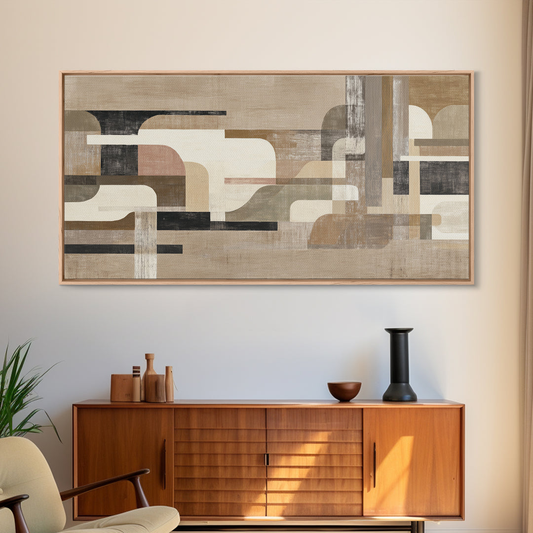 Warm Taupe Abstract Waves Framed Canvas Print, Above Bed Art, Contemporary Art, Bedroom Decor, Serenity, Textured Wall Art, ABA-2x1-83