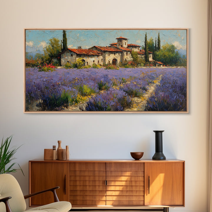 Oversized Lavender Field Framed Canvas Print, Above Bed Art, Sage Green Wall Art, Bedroom Decor, Serenity, Modern Decor, ABA-2x1-87