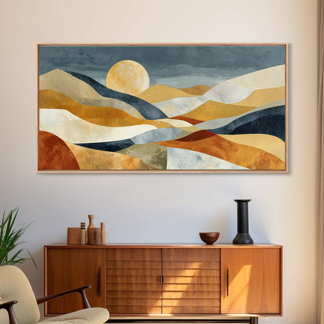 Abstract Sunrise Geometry Framed Canvas Print, Above Bed Art, Bedroom Decor, Abstract Art, Serenity, Living Room Wall Art, ABA-2x1-88