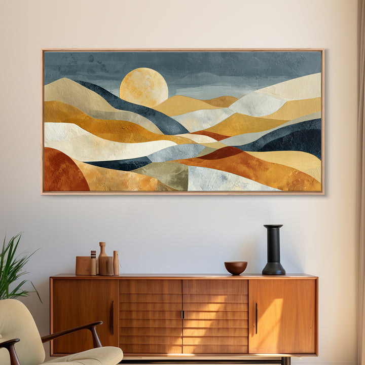 Abstract Sunrise Geometry Framed Canvas Print, Above Bed Art, Bedroom Decor, Abstract Art, Serenity, Living Room Wall Art, ABA-2x1-88