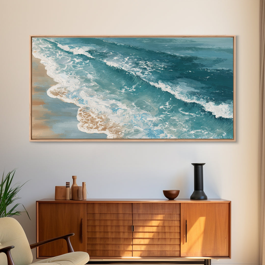 Serene Ocean Tide Seen from Above Canvas Print, Above Bed Art, Bedroom Decor, Oil Painting, Serenity, Boho Decor, Western Decor, ABA-2x1-89