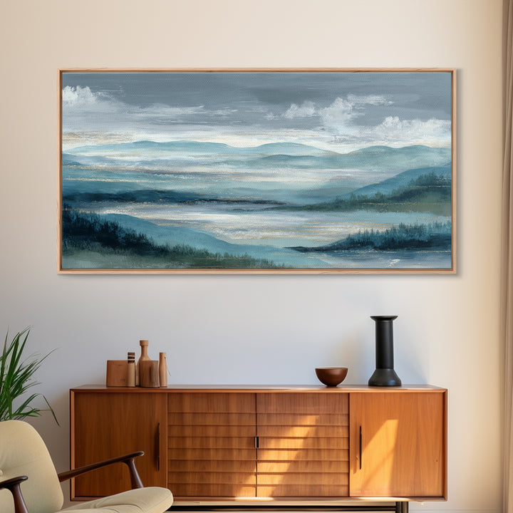 Soft Alpine Horizon Framed Canvas Print, Above Bed Art, Apartment Decor, Bedroom Decor, Fine Art, Serenity, Photography Prints, ABA-2x1-92