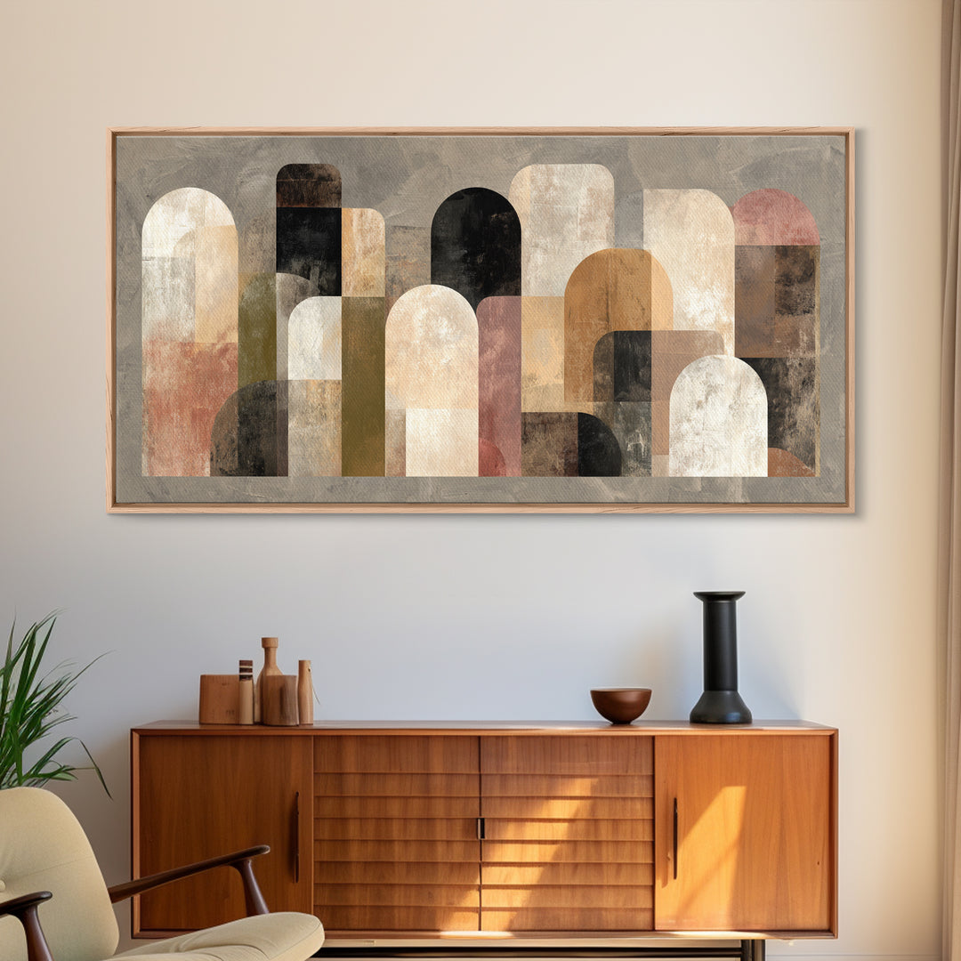 Neutral Abstract Arches Framed Canvas Print, Above Bed Art, Japanese Wall Art, Bedroom Decor, Fine Art, Serenity, Neutral Decor, ABA-2x1-96