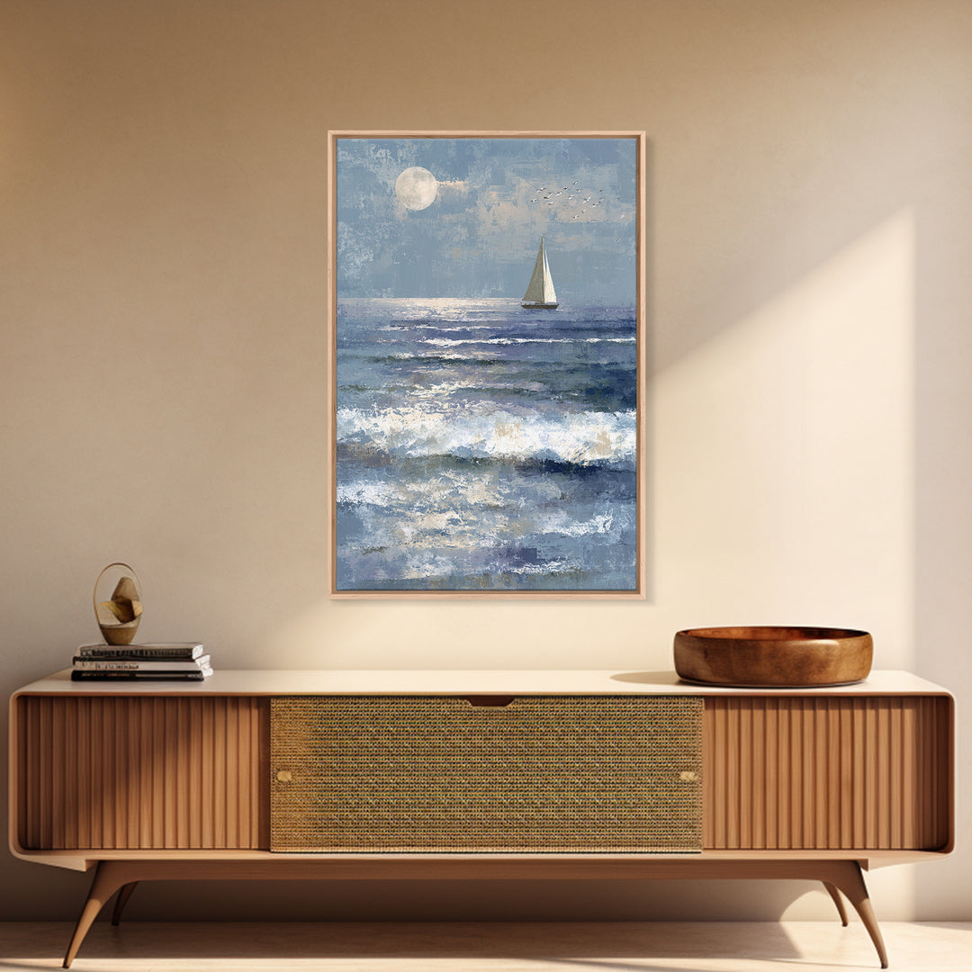 Quiet Moon over a Calm Ocean Horizon Canvas Print, Above Bed Art, Above Bed Decor, Bedroom Decor, Fine Art, Serenity, ABA-2x3-11