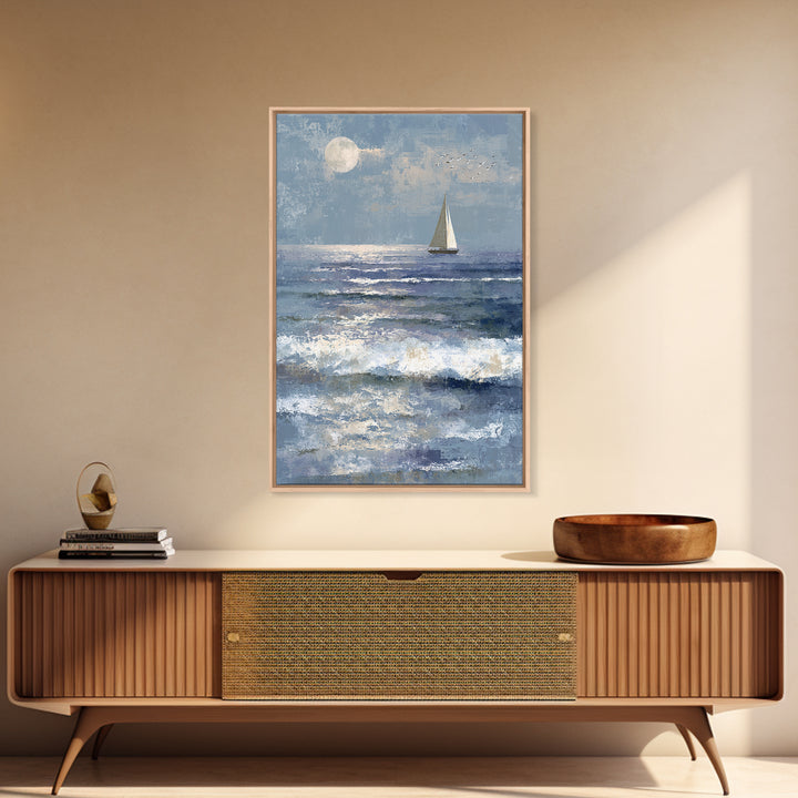Quiet Moon over a Calm Ocean Horizon Canvas Print, Above Bed Art, Above Bed Decor, Bedroom Decor, Fine Art, Serenity, ABA-2x3-11