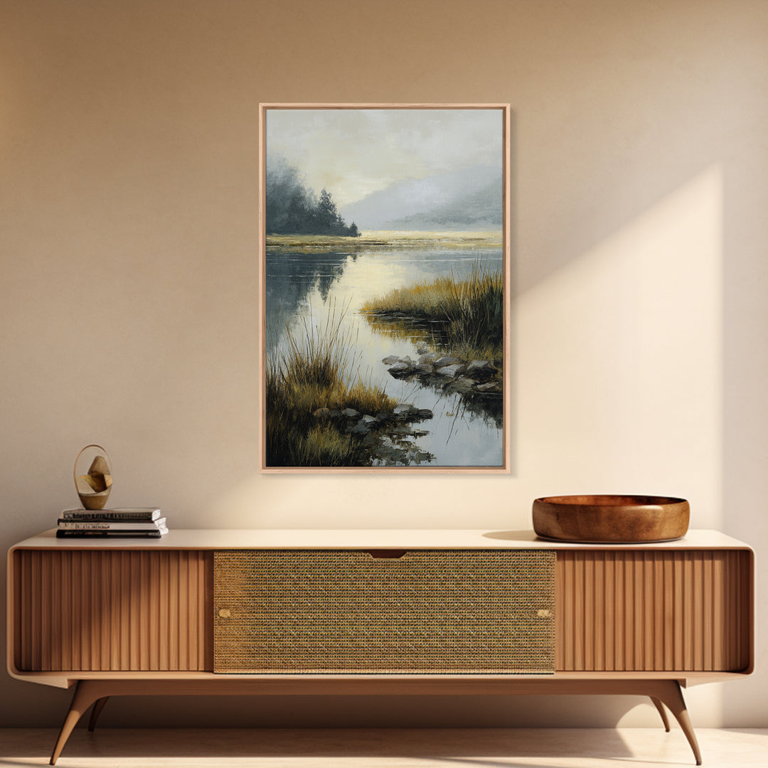 Calming Lake Reflection Framed Canvas Print, Above Bed Art, Gallery Decor, Bedroom Decor, Fine Art, Serenity, Wall Art, ABA-2x3-19