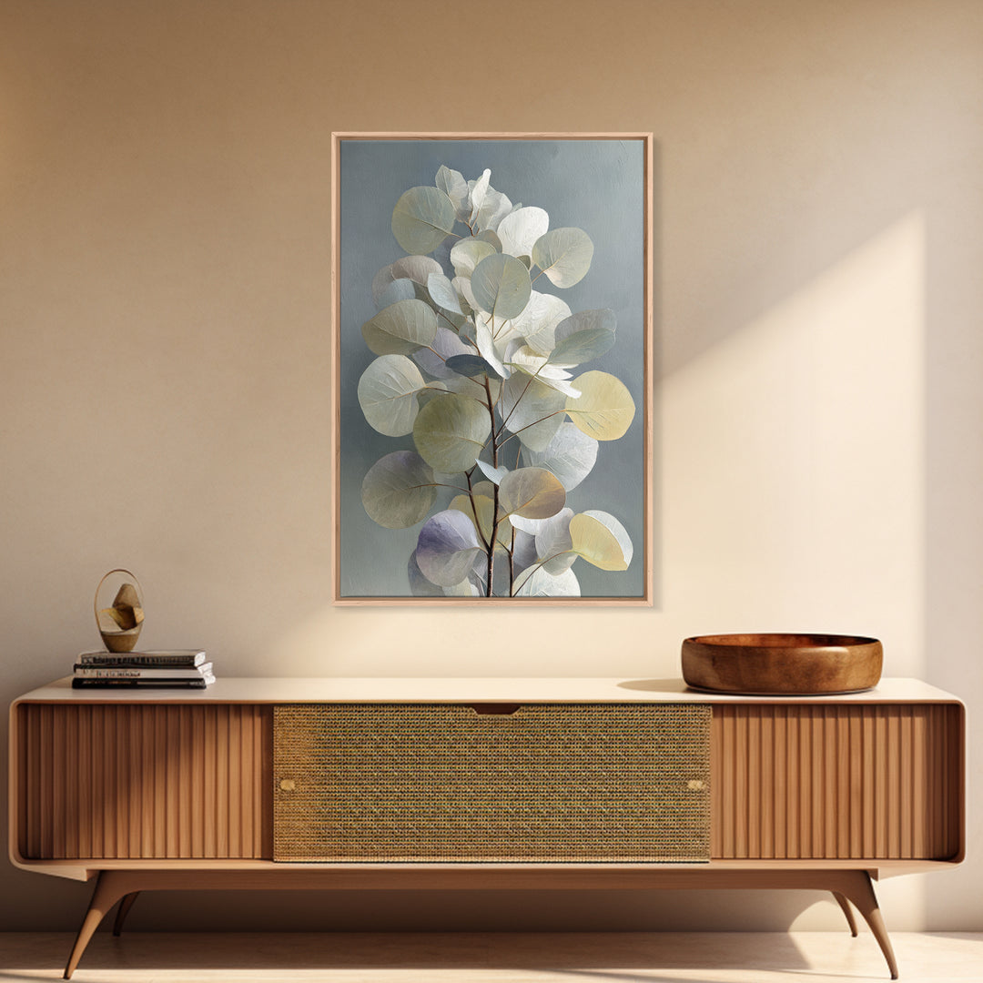 Soft Eucalyptus Branches Arranged Symmetrically Canvas Print, Above Bed Art, Mid Century Modern, Bedroom Decor, Serenity, ABA-2x3-62
