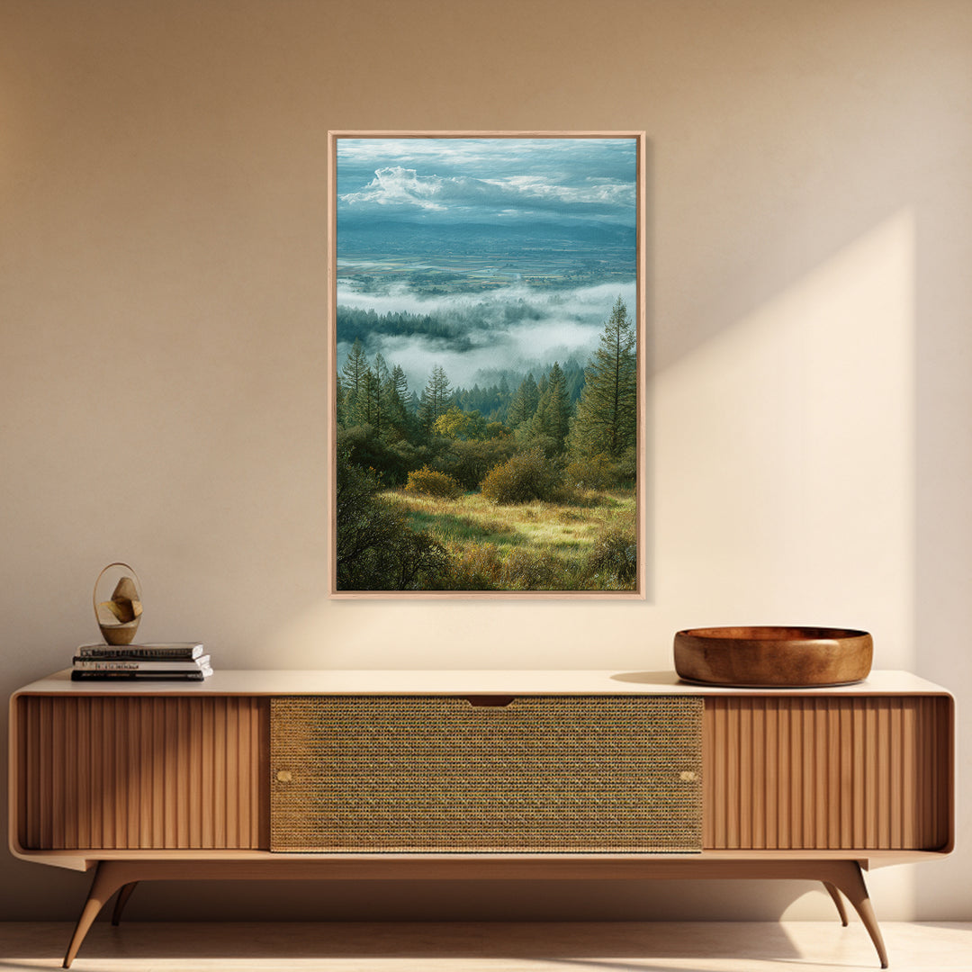 Quiet Forest Ridge Softened by Fog Canvas Print, Above Bed Art, Digital Prints, Bedroom Decor, Oil Painting, Serenity, ABA-2x3-70