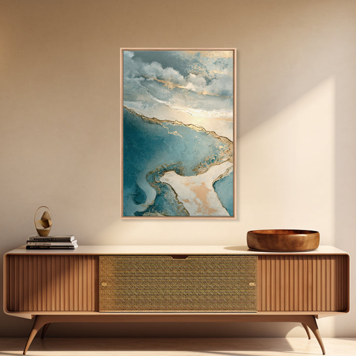 Serene Ocean Tide Seen from Above Canvas Print, Above Bed Art, Digital Print, Bedroom Decor, Watercolor Art, Serenity, ABA-2x3-77