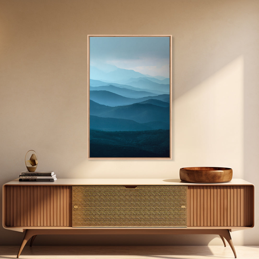 Soft Alpine Horizon Framed Canvas Print, Above Bed Art, Japanese Wall Art, Bedroom Decor, Fine Art, Serenity, Neutral Decor, ABA-2x3-8